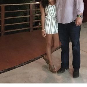 Blue and Tan Striped Romper